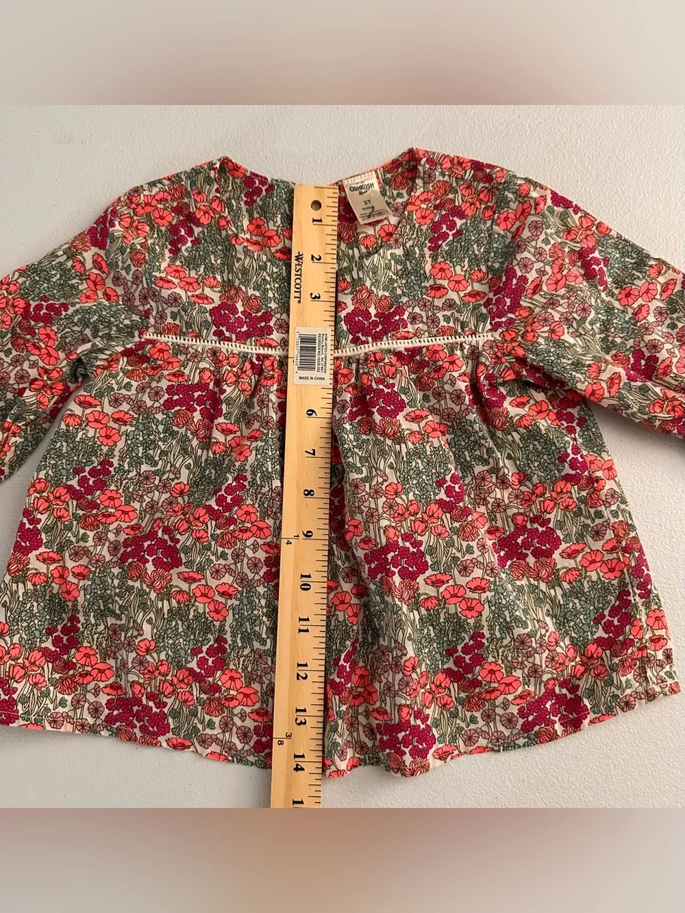 OshKosh B'gosh Cream Floral Top with Coral and Teal Flowers